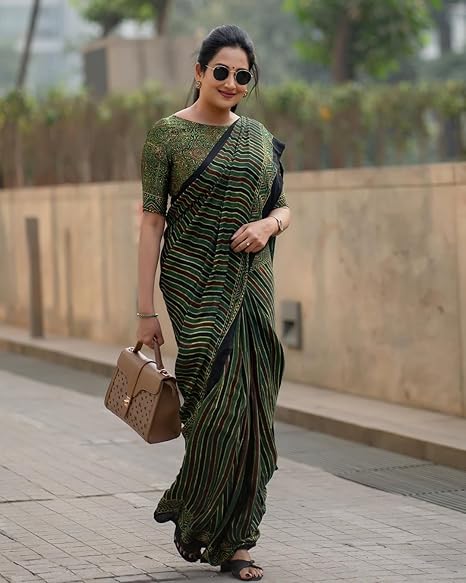 Green Ajrakh Print Soft Silk Saree